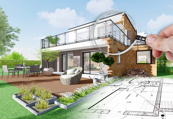 Esquisse de maison d'architecte en construction