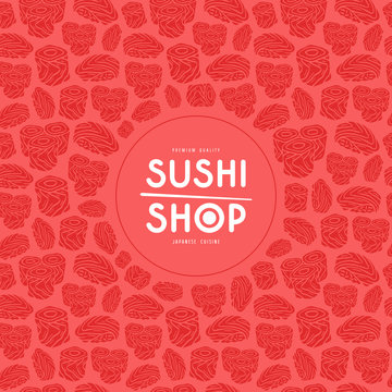 Label and frame with pattern for sushi shop