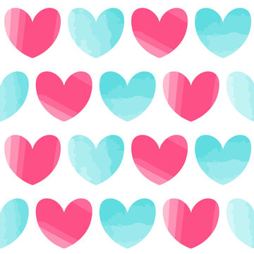 Tiffany blue and bright pink hearts. Seamless vector pattern.