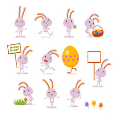 Easter bunnies and eggs. A set of cute emotional characters. Elements for festive design. Vector illustration - 189216807