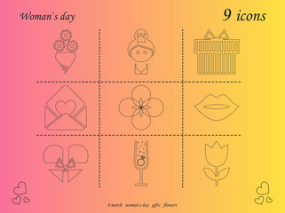 I love you womens doodle 9 icon in set of womens day