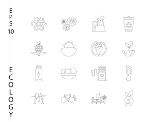 Green, Ecology and environment icon set in vector format. 16 icons in thin line sets