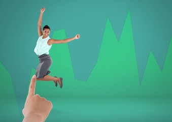 Hand choosing a business woman on a green background with