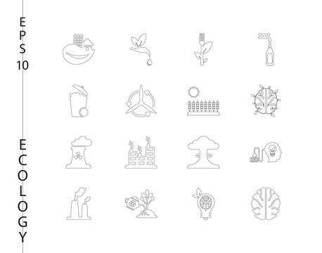 Green, Ecology and environment icon set in vector format. 16 icons in thin line sets