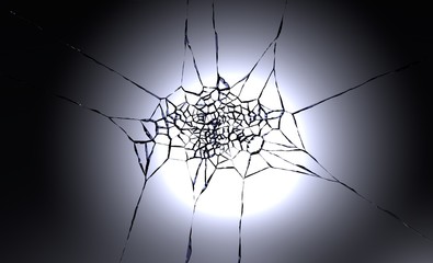 3D illustration of destructed or shattered glass surface over black background