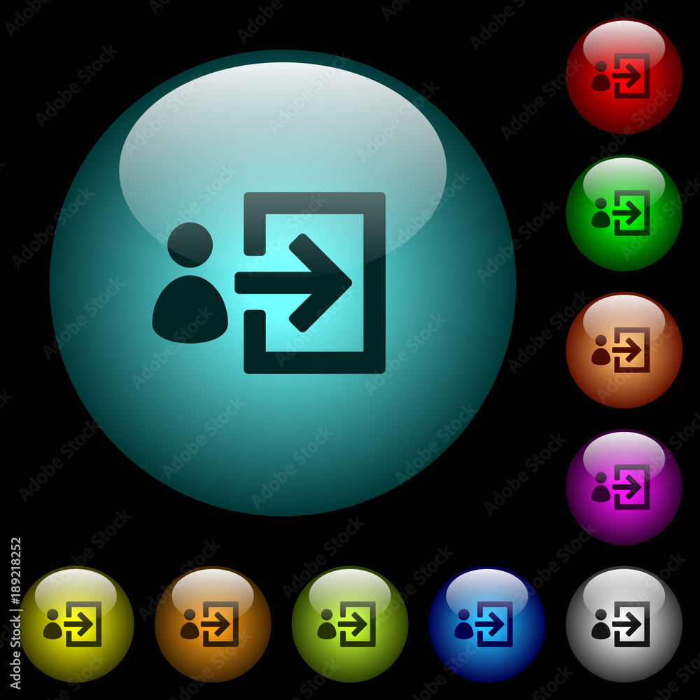 Poster user login icons in color illuminated glass buttons