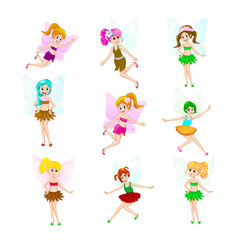 Fototapeta premium Lovely little fairies. Fairies in various clothes 