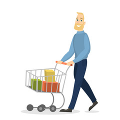 Obraz premium Isolated man shopping.