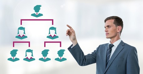 Businessman interacting with people connected icons