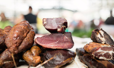 Close-up picture of dried and smoked ham