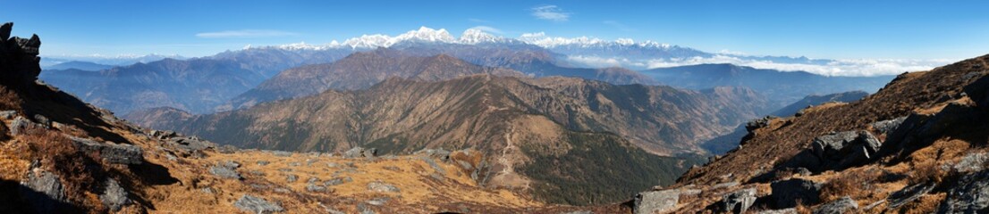 Panoramic view of himalaya range from Pikey peak