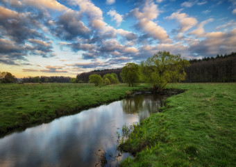 spring morning. dawn near a picturesque river