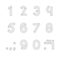 Cube Line 3D Font. Impossible Geometric set of numbers with punctuation marks vector 