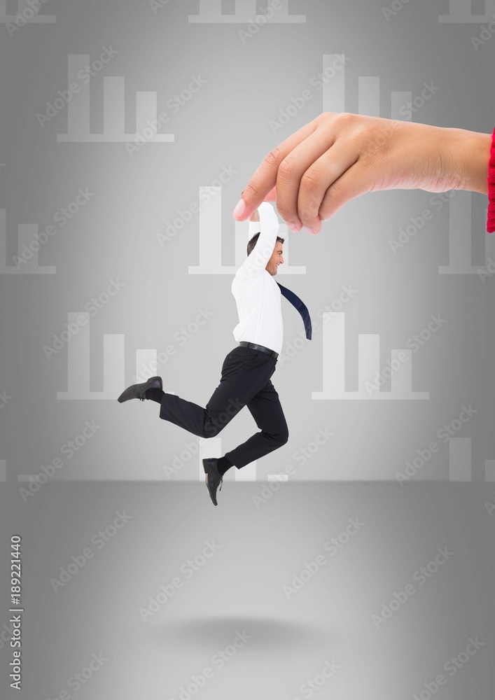Poster hand choosing a man on a grey background with graph pattern