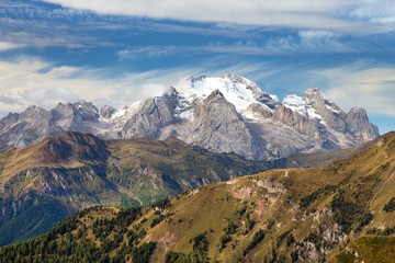 View of Marmolada, Dolomites mountains, Italy