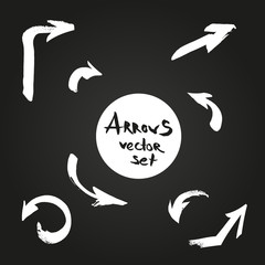 Arrows vector set hand brush on black