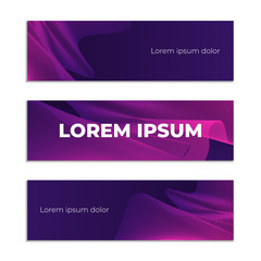 Fluid poster covers set with modern ultraviolet color. Abstract geometrical illustration with blend shapes. Set of three horizontal templates.