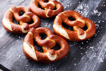 German pretzels with salt close-up on the table.