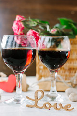 Two glasses of cola on Valentine's day celebration