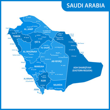 The detailed map of the Saudi Arabia with regions or states and cities, capitals