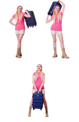 Young woman with suitcase ready for beach holiday