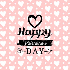 Happy Valentines day hand lettering. February 14 greeting card. Calligraphy with romantic heart. Vintage love background