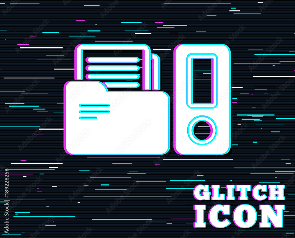 Poster glitch effect. document folder sign. accounting binder symbol. bookkeeping management. background wi