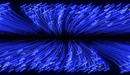 Abstract dark banner with perspective into the depths of neon blue lights