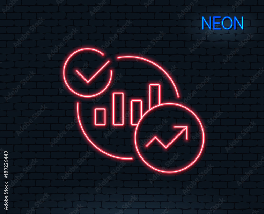 Poster neon light. charts, statistics line icon. report graph or sales growth sign. analytics data symbol. 
