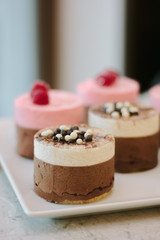 Creamy cakes with coffie at restaurant.