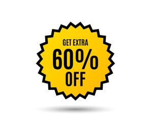 Get Extra 60% off Sale. Discount offer price sign. Special offer symbol. Save 60 percentages. Star button. Graphic design element. Vector