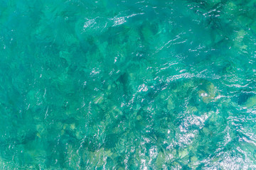 Stony bottom of the river under transparent water 