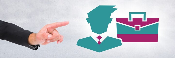 Hand pointing with businessman and briefcase icon