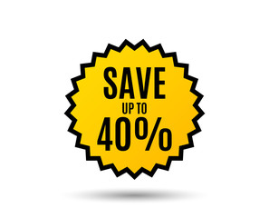 Save up to 40%. Discount Sale offer price sign. Special offer symbol. Star button. Graphic design element. Vector