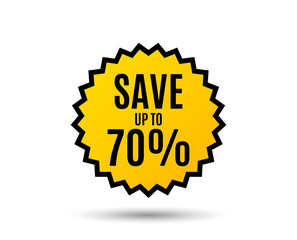 Save up to 70%. Discount Sale offer price sign. Special offer symbol. Star button. Graphic design element. Vector