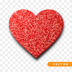 Valentines Day heart isolated, transparent vector effect background. Festive decorations bright glitter   placer. Holiday love decor illustration. Beautiful design element