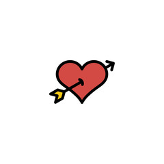 Outline heart with Cupid arrow icon isolated on white background. Line love pictogram. Amour sign. Valentines day symbol for website design, logo, ui. Editable stroke. Vector illustration. Eps10.