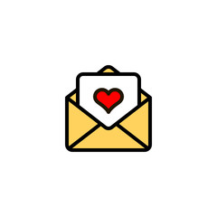 Outline Love Letter icon isolated on white background. Open envelope pictogram. Valentines day symbol for website design, mobile application, ui. Editable stroke. Vector illustration. Eps10