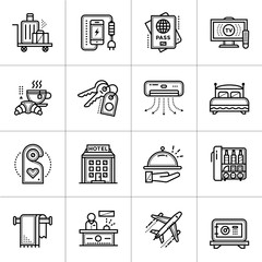 Linear icons set of hotel services. Suitable for print, website and presentation