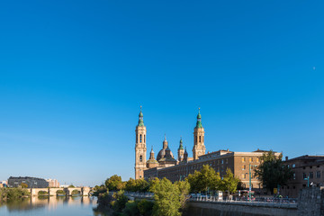 The Cathedral-Basilica of Our Lady of Pillar - a roman catholic church, Zaragoza, Spain. Copy space for text.