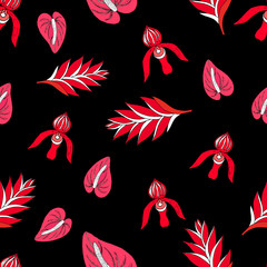 Fototapeta na wymiar Floral paradise hand drawn tropic seamless pattern