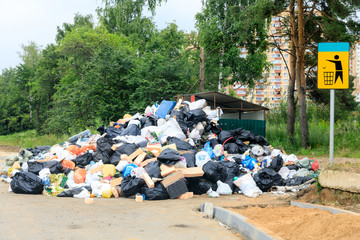 a strike to remove garbage from the city, garbage and old things were thrown out near the container for a long time. Moscow, Russia