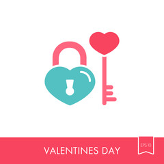 Key and lock in heart shape icon