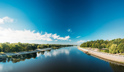 Panorama Of Sozh River, City Park And Cathedral Of St. Peter And