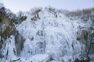 Plitvice lakes national park in Croatia, winter landscape