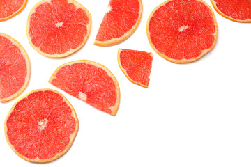 Naklejka na ściany i meble healthy food. sliced grapefruit isolated on white background top view