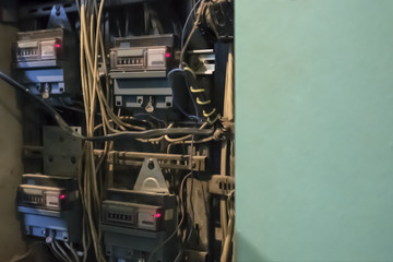 Cabinet with electric meters counters. The arrival of an apartment house.