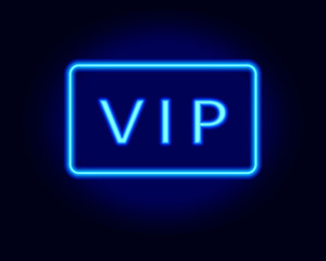 Neon vector VIP text in blue on a dark background