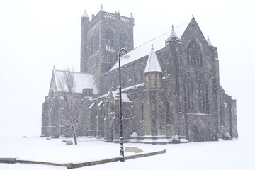 Paisley Abbey Cathedral During Winter Covered Deep Snow Scotland