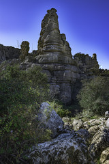 View of Torcal de Antequera in Malaga, Spain, an impressive karst landscape of unusual limestones landforms